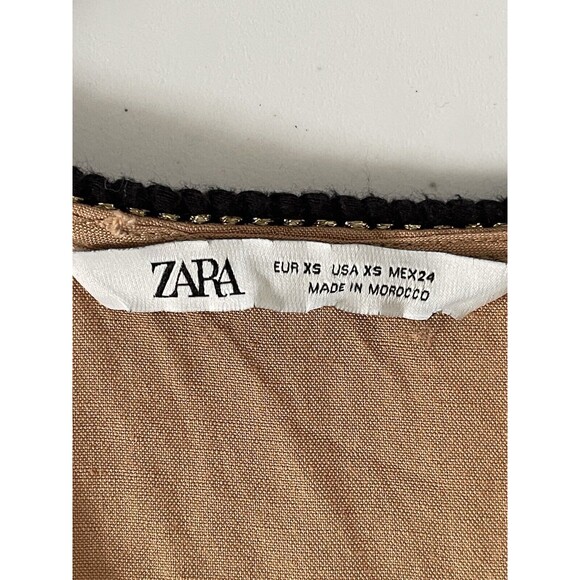 Zara Tan With black and white crochet detail hi-low Boho Dress size XS Tunic Top - Picture 3 of 10